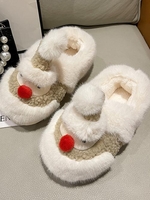 Pair Of Cute Cartoon Snowman Christmas Plush Fluffy Home Warm Slippers