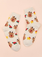 Pair Of Cute Christmas Elk Crew Socks