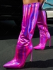 Pair of Stiletto Heel Metallic PU Pointed Toe Boots
