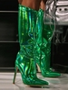 Pair of Stiletto Heel Metallic PU Pointed Toe Boots