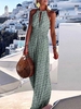 Paisley Dotted Patterned Halter Open Back Maxi Dress Xl Green