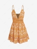 Paisley Flower Print Crochet Insert Flounce Hem Dress L Orange
