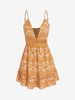 Paisley Flower Print Crochet Insert Flounce Hem Dress M Orange