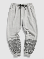 Paisley Flower Print Jogger Sweatpants S Gray