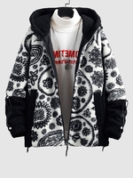 Paisley Pattern Fluffy Teddy Hooded Jacket Xl White