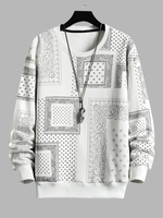 Paisley Polka Dot Ethnic Print Sweatshirt S White