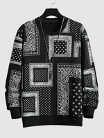 Paisley Polka Dot Ethnic Print Sweatshirt Xs Black