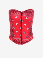 Paisley Print Hook Front Bandeau Corset Top M Red