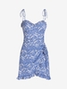 Paisley Print Tie Shoulder Ruffled Dress Xl Blue