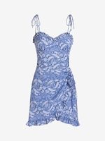 Paisley Print Tie Shoulder Ruffled Dress Xl Blue