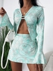 Paisley Top and Lace Up Low Rise Skirt Set L Light green