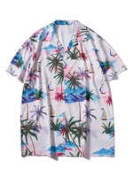Palm Tree Hawaii Summer Vacation Button Up Shirt Xl Sakura pink