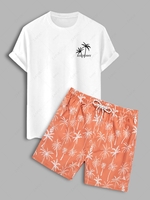 Palm Tree Two Piece Set JUST FUNNY Graphic T-shirt With Hawaiian Beach Shorts White