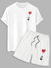 Panda And Heart Graphic Short Sleeves Tee With Shorts White