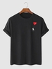 Panda and Heart Printed Casual T-shirt Xl Black