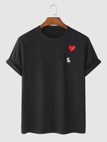 Panda and Heart Printed Casual T-shirt Xl Black