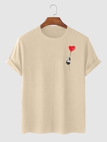 Panda and Heart Printed Casual T-shirt Xl Light coffee