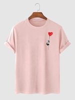Panda and Heart Printed Casual T-shirt Xl Light pink
