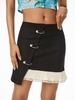 Paper Clip Contrast Pleated Insert Asymmetric Skirt L Black