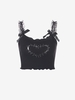 Paper Clip Heart Bowknot Lace Strap Tank Top M Black