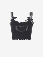 Paper Clip Heart Bowknot Lace Strap Tank Top M Black