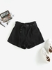 Paperbag Waist Rolled Denim Shorts S Black