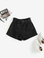 Paperbag Waist Rolled Denim Shorts S Black