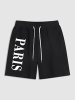 PARIS Drawstring Streetwear Sweat Shorts S Black