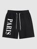 PARIS Drawstring Streetwear Sweat Shorts Xxl Black