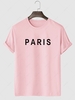 PARIS Letter Print Basic T-shirt 2xl Light pink