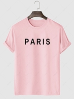 PARIS Letter Print Basic T-shirt 2xl Light pink