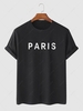 PARIS Letter Print Basic T-shirt S Black