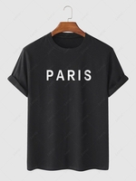 PARIS Letter Print Basic T-shirt S Black