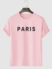 PARIS Letter Print Basic T-shirt S Light pink