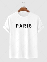 PARIS Letter Print Basic T-shirt S White