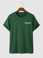 Paris Letter Printed Short Sleeves T-shirt 2xl Deep green