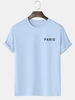 Paris Letter Printed Short Sleeves T-shirt 2xl Light blue