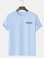 Paris Letter Printed Short Sleeves T-shirt 2xl Light blue