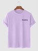 Paris Letter Printed Short Sleeves T-shirt 2xl Light purple