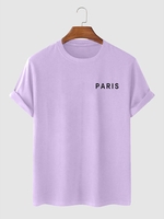 Paris Letter Printed Short Sleeves T-shirt 2xl Light purple