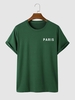 Paris Letter Printed Short Sleeves T-shirt L Deep green