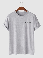 Paris Letter Printed Short Sleeves T-shirt M Light gray