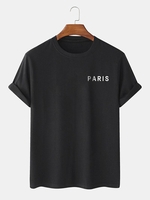 Paris Letter Printed Short Sleeves T-shirt S Black