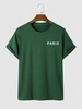 Paris Letter Printed Short Sleeves T-shirt Xl Deep green