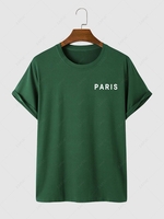 Paris Letter Printed Short Sleeves T-shirt Xl Deep green