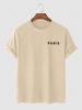 Paris Letter Printed Short Sleeves T-shirt Xl Light coffee