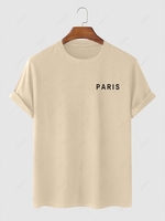 Paris Letter Printed Short Sleeves T-shirt Xl Light coffee