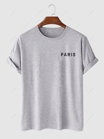 Paris Letter Printed Short Sleeves T-shirt Xl Light gray