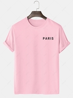 Paris Letter Printed Short Sleeves T-shirt Xl Light pink