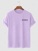 Paris Letter Printed Short Sleeves T-shirt Xl Light purple